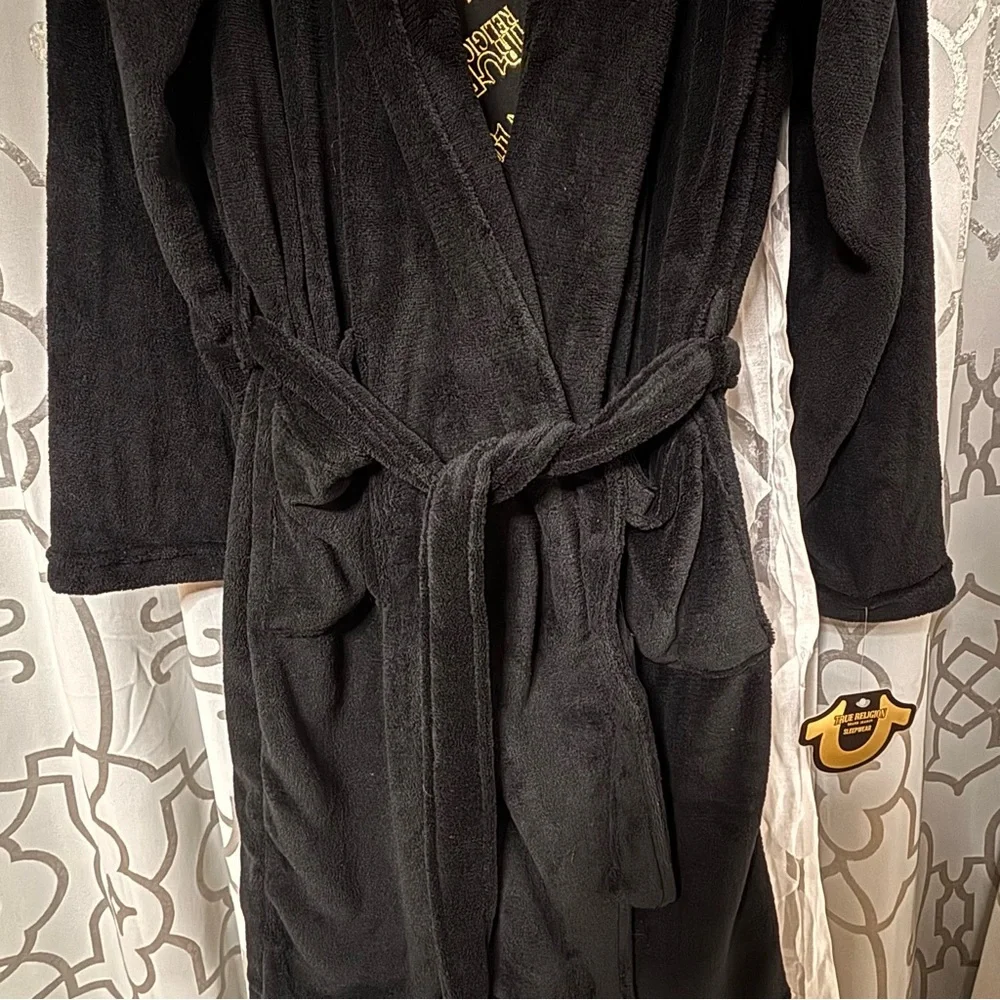 True Religion Black and Gold Long Robe Jacket